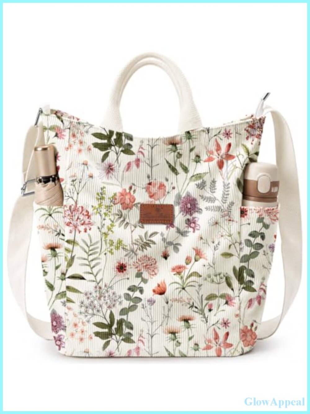 Corduroy Crossbody Tote Bag with Zipper, Adjustable Strap, Roomy Daily Tote